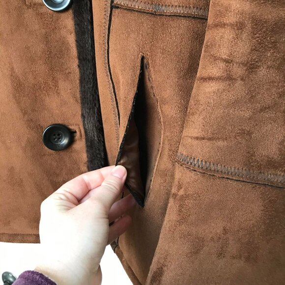 Tower by London Fog Coffee Brown Faux Small Women's Suede/Fur Hooded Coat - Picture 6 of 11